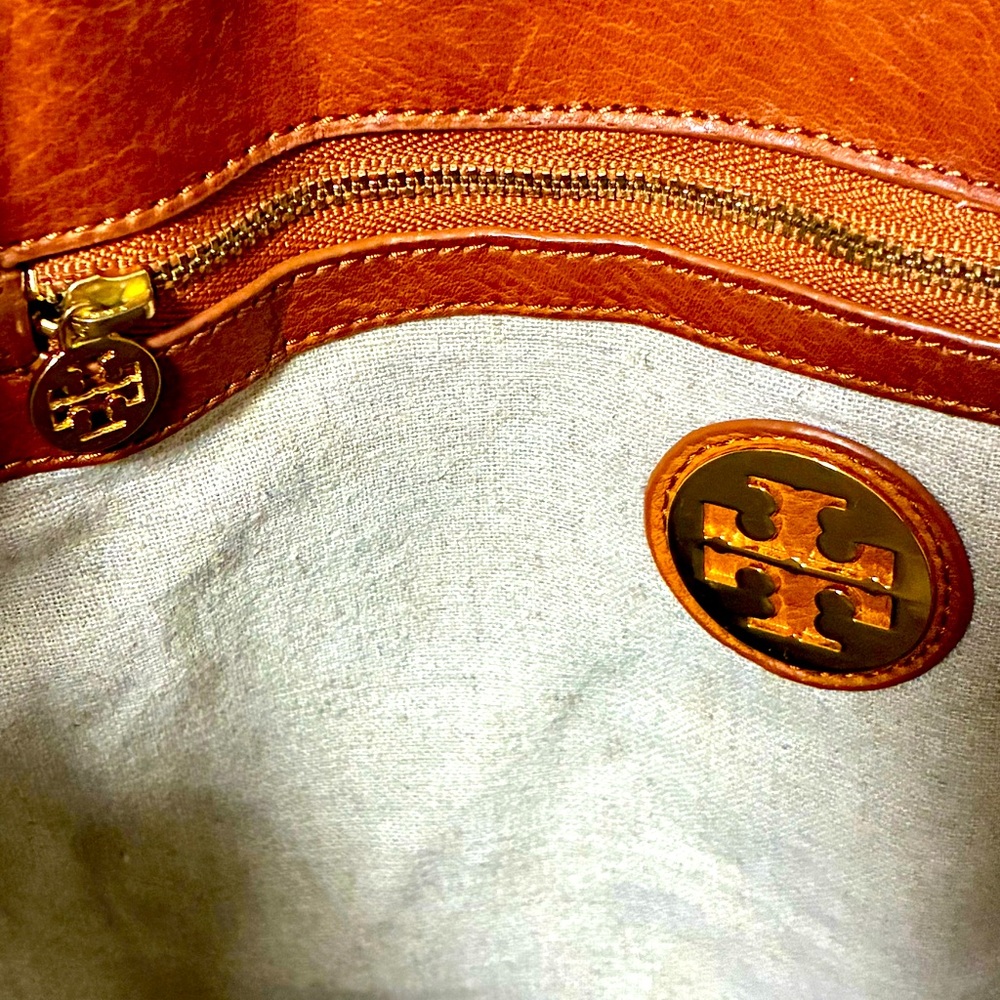 Tory Burch all leather perforated large tote work bag laptop cognac workwear - Picture 5 of 6